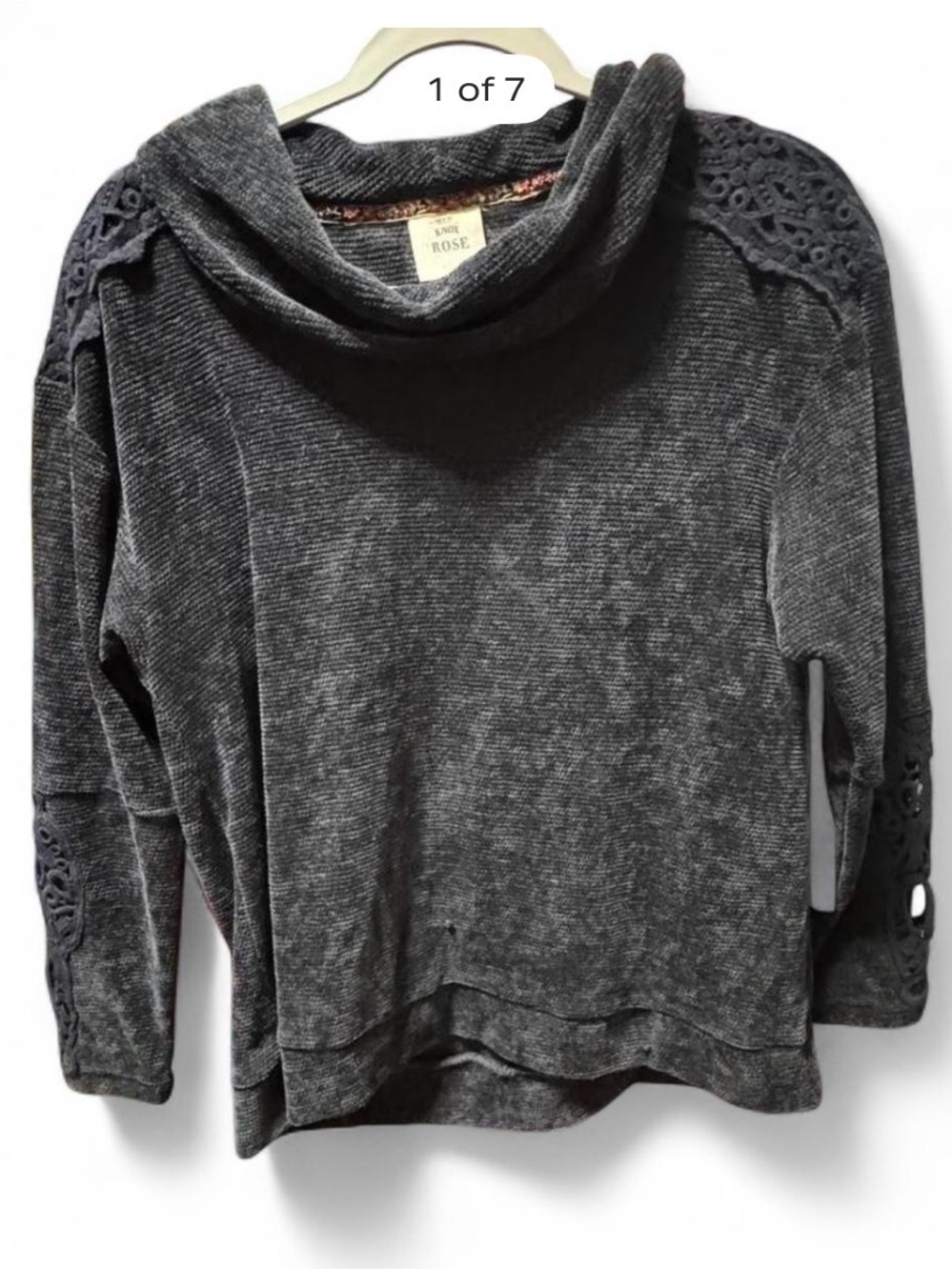 Knox Rose Charcoal Gray Blue Cowl Neck SweaterSz S
